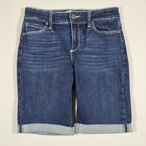 PAIGE Jax Knee Cuffed Denim Bermuda Shorts Mid Rise Dark Wash Size 25